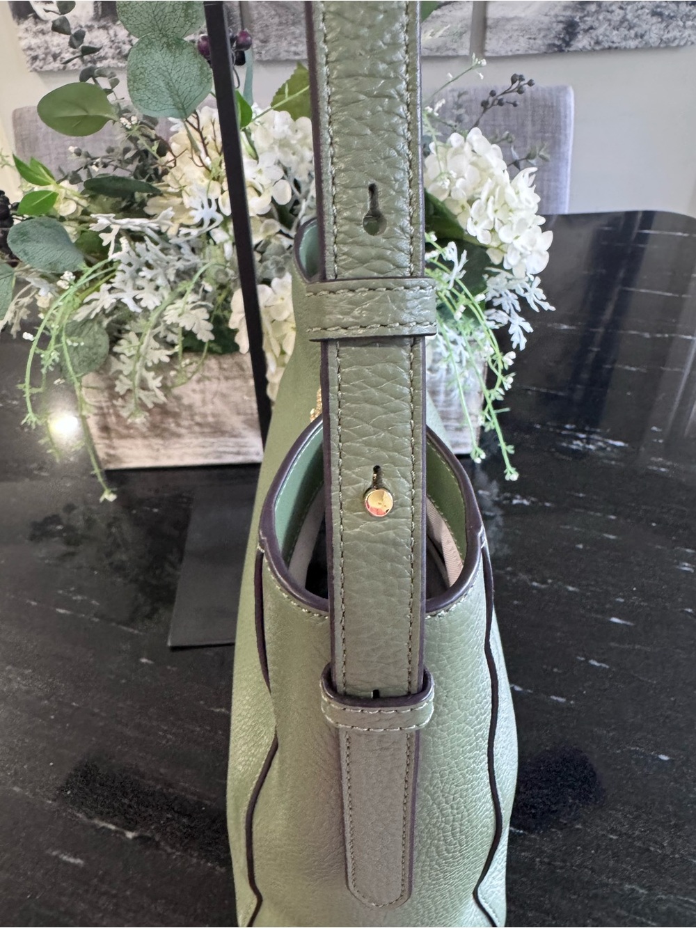 🍃Kate Spade Sage Green Juliette Medium Bucket Bag Pebbled Leather - Picture 6 of 13